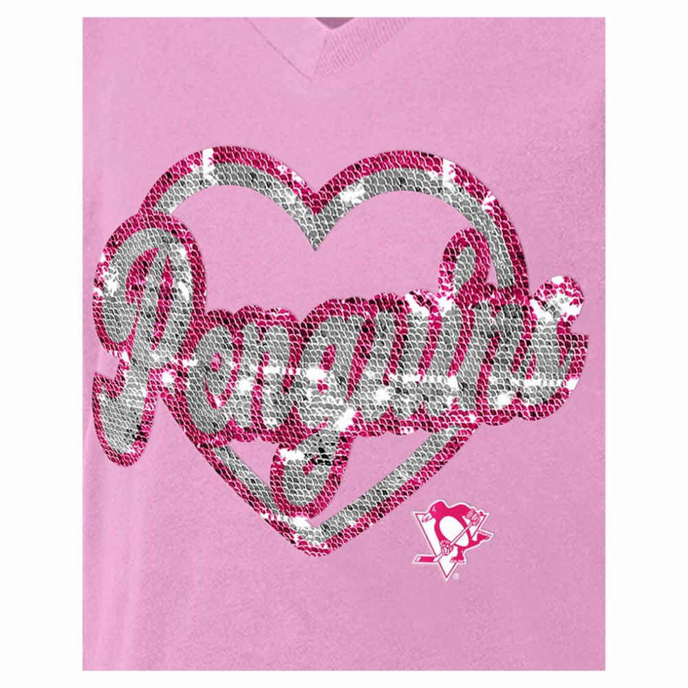 Pittsburgh Penguins New Era Girl's Youth Flip Sequin V-Neck T-Shirt Sale