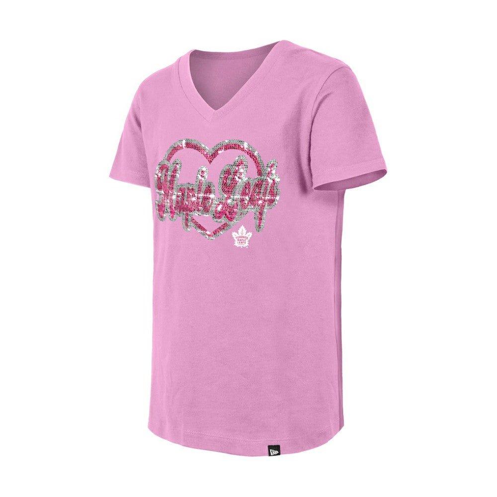 Toronto Maple Leafs New Era Girl's Youth Flip Sequin V-Neck T-Shirt For Sale