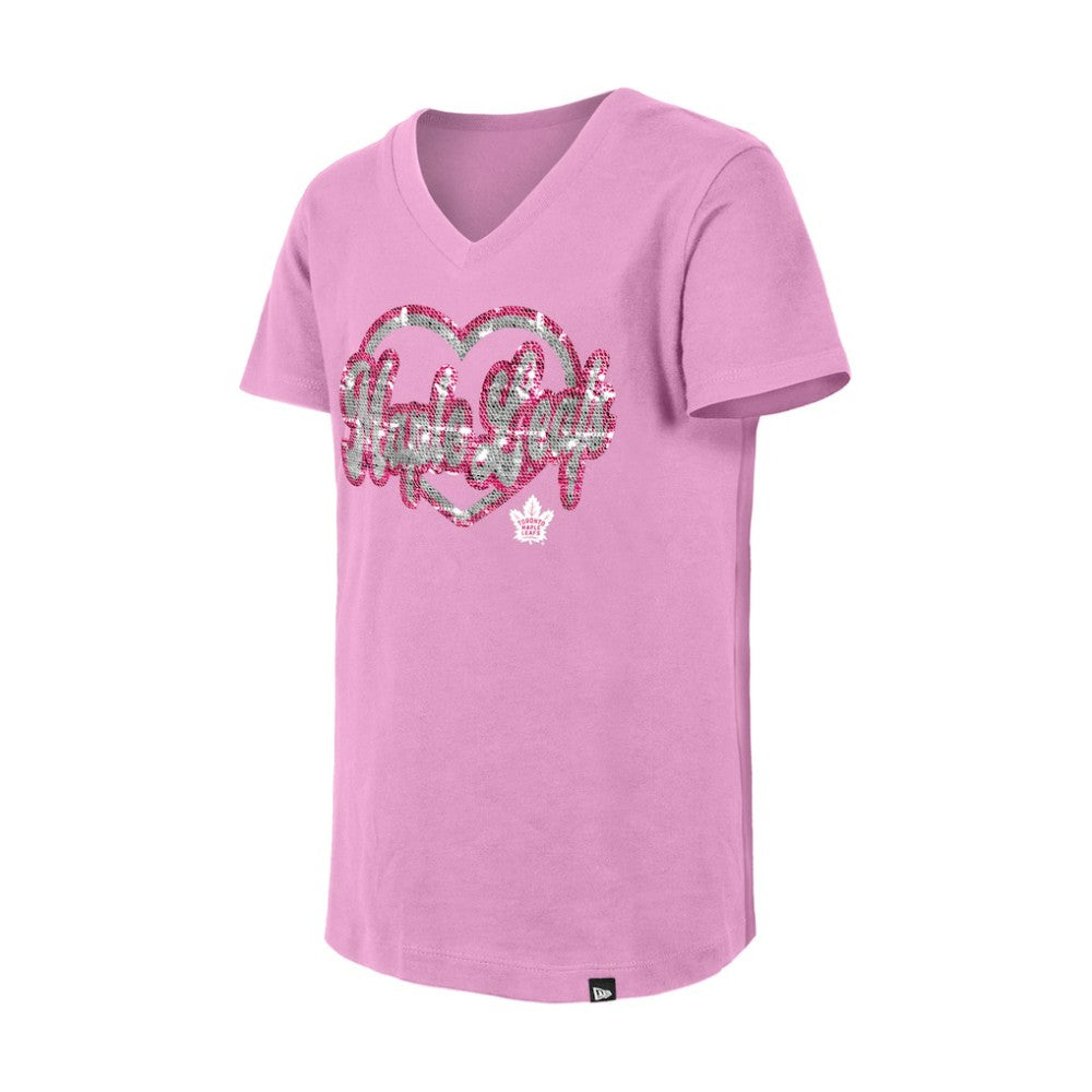 Toronto Maple Leafs New Era Girl's Youth Flip Sequin V-Neck T-Shirt For Sale