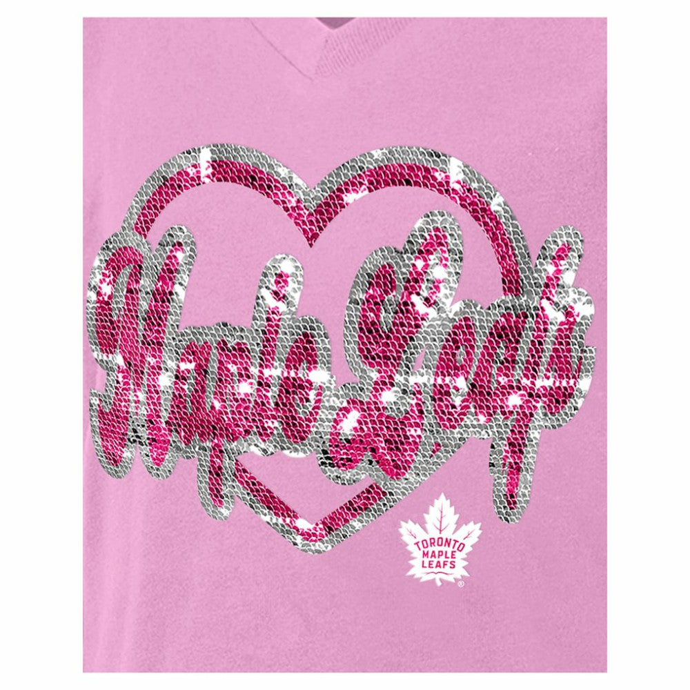 Toronto Maple Leafs New Era Girl's Youth Flip Sequin V-Neck T-Shirt For Sale