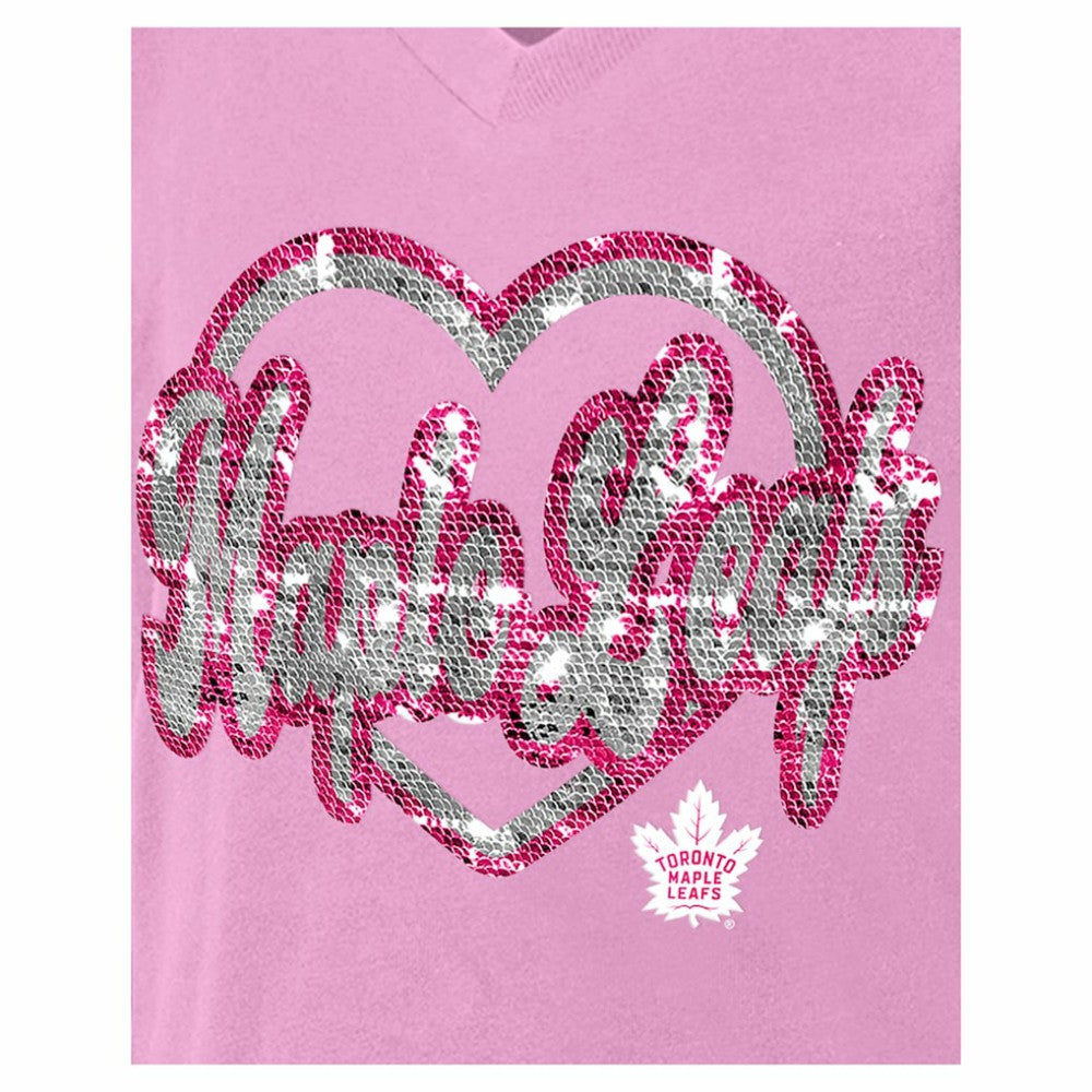 Toronto Maple Leafs New Era Girl's Youth Flip Sequin V-Neck T-Shirt For Sale