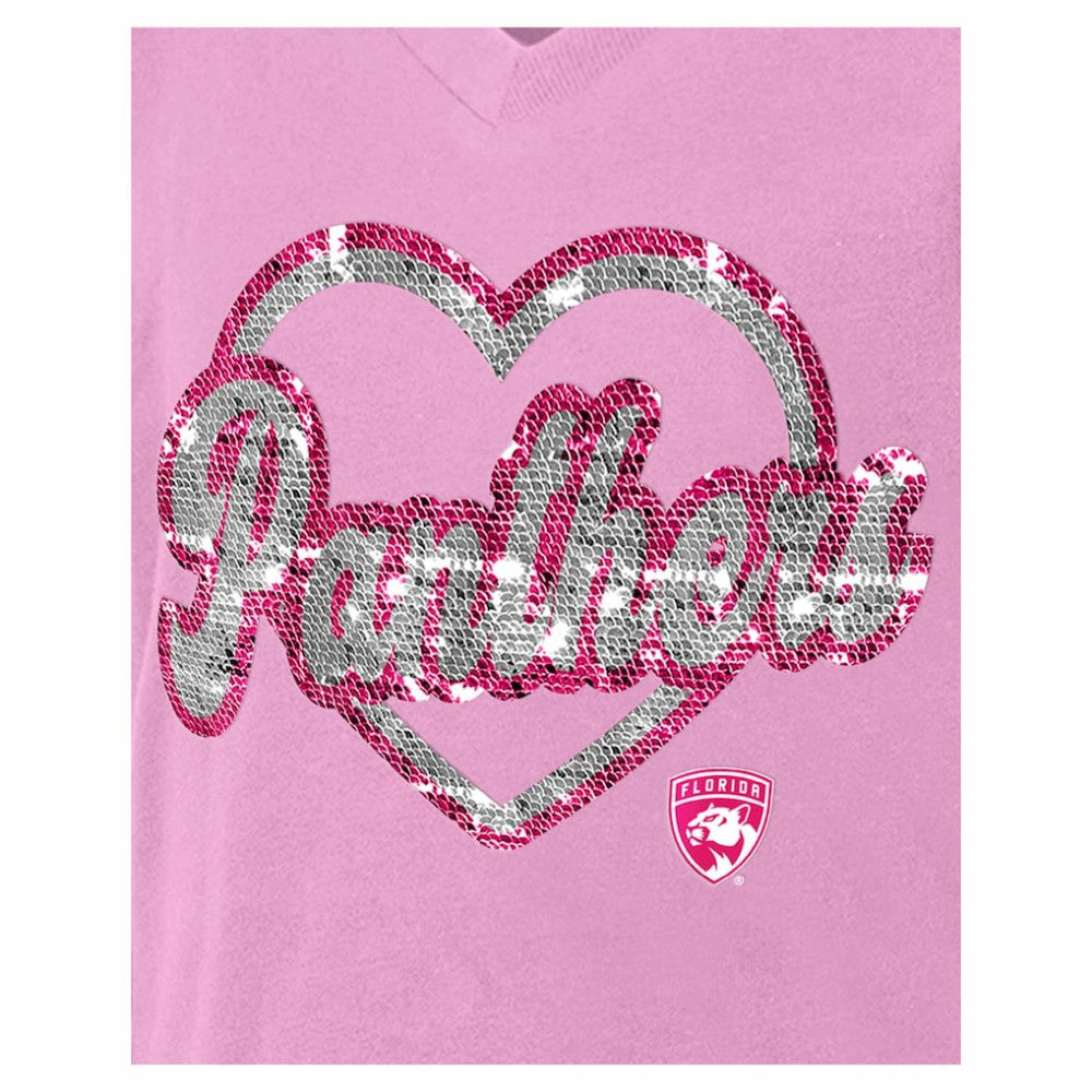 Florida Panthers New Era Girl's Youth Flip Sequin V-Neck T-Shirt On Sale