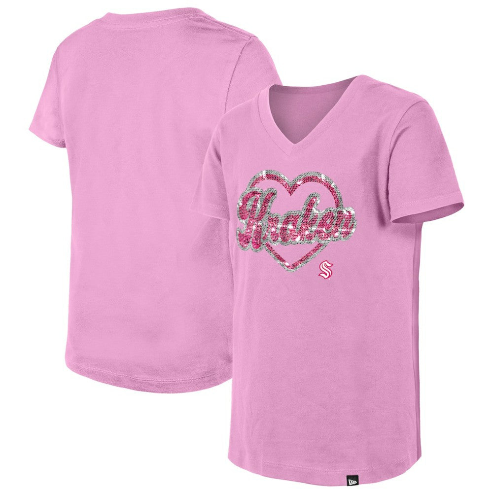 Seattle Kraken New Era Girl's Youth Flip Sequin V-Neck T-Shirt Online