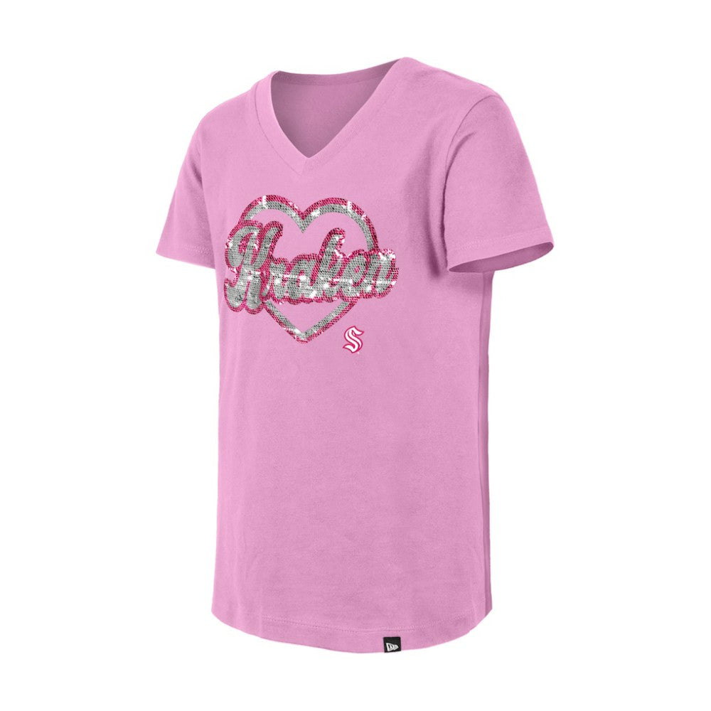 Seattle Kraken New Era Girl's Youth Flip Sequin V-Neck T-Shirt Online