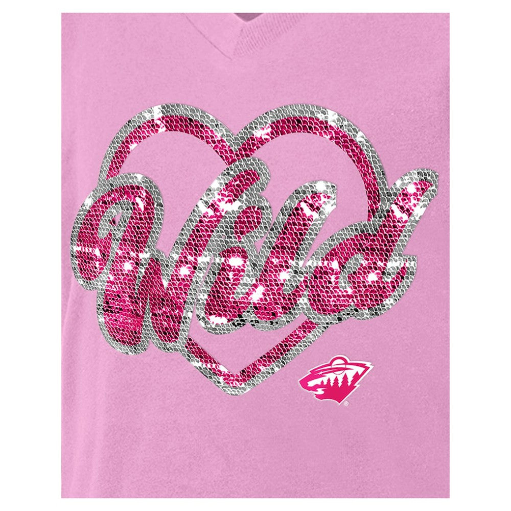 Minnesota Wild New Era Girl's Youth Flip Sequin V-Neck T-Shirt For Sale