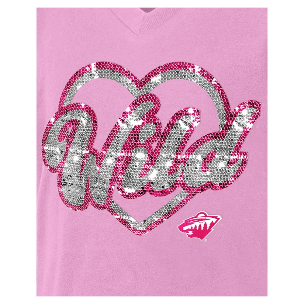 Minnesota Wild New Era Girl's Youth Flip Sequin V-Neck T-Shirt For Sale