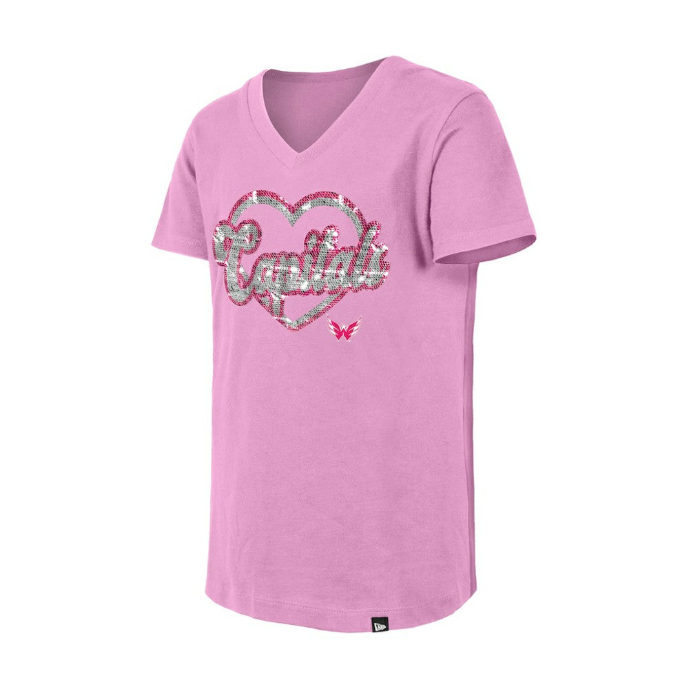 Washington Capitals New Era Girl's Youth Flip Sequin V-Neck T-Shirt Outlet