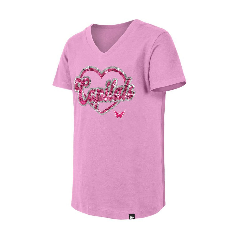 Washington Capitals New Era Girl's Youth Flip Sequin V-Neck T-Shirt Outlet