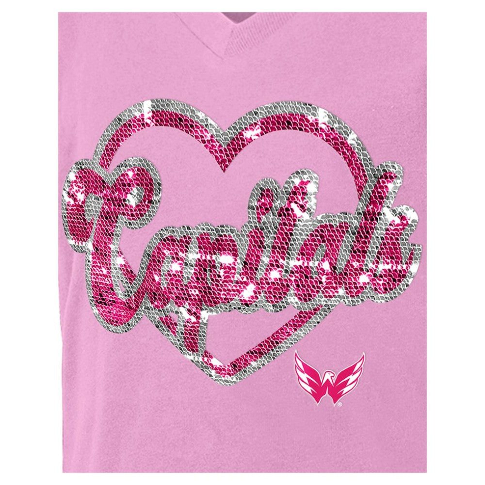Washington Capitals New Era Girl's Youth Flip Sequin V-Neck T-Shirt Outlet
