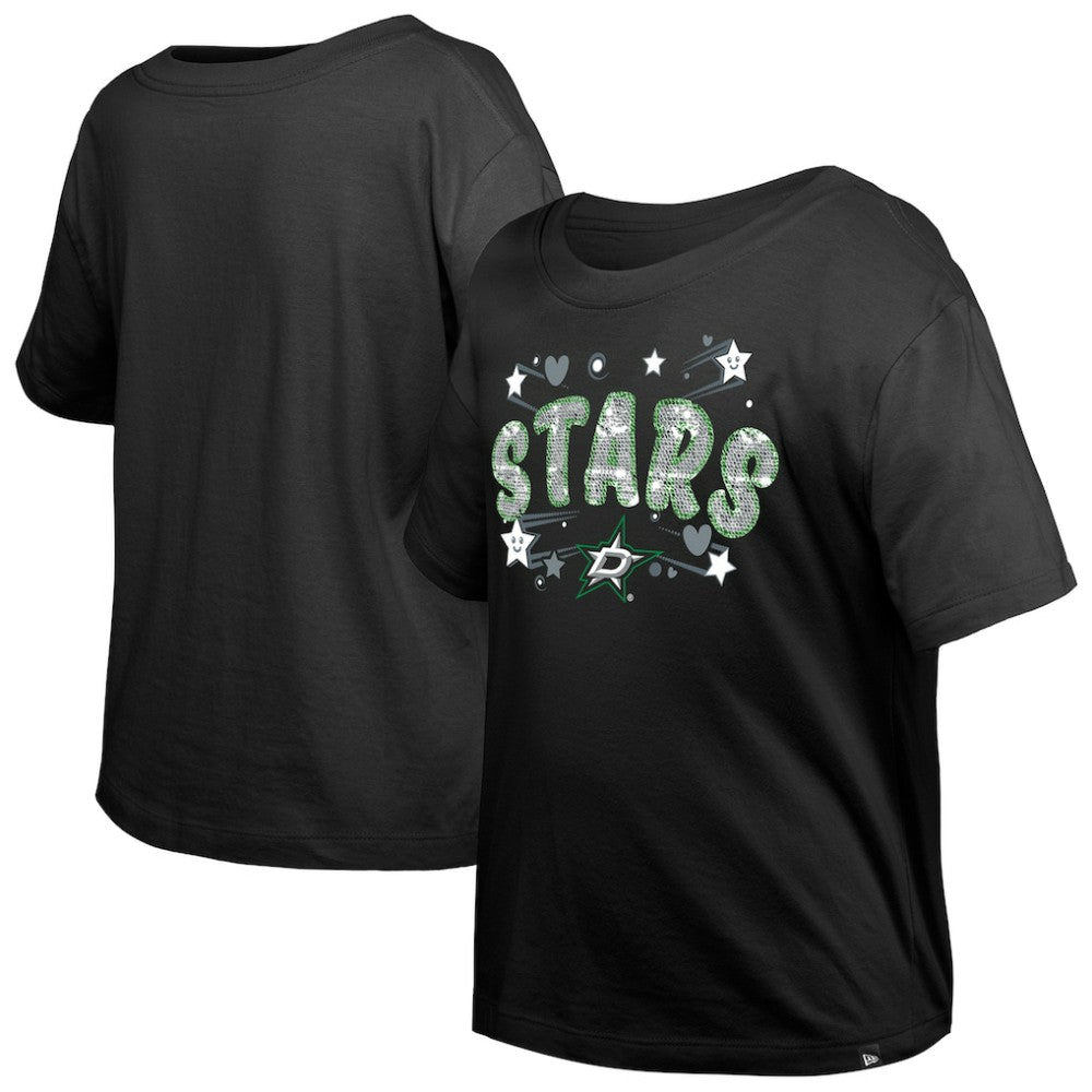 Dallas Stars New Era Girl's Youth Flip Sequin T-Shirt For Sale