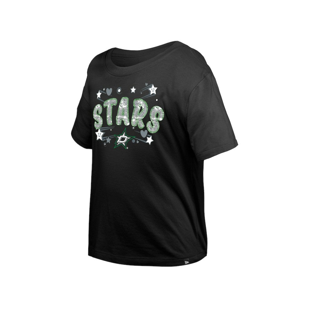 Dallas Stars New Era Girl's Youth Flip Sequin T-Shirt For Sale