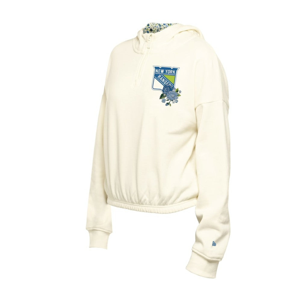 New York Rangers New Era Women's Glam Game Quarter-Zip Cropped Floral Hoodie Pullover On Sale