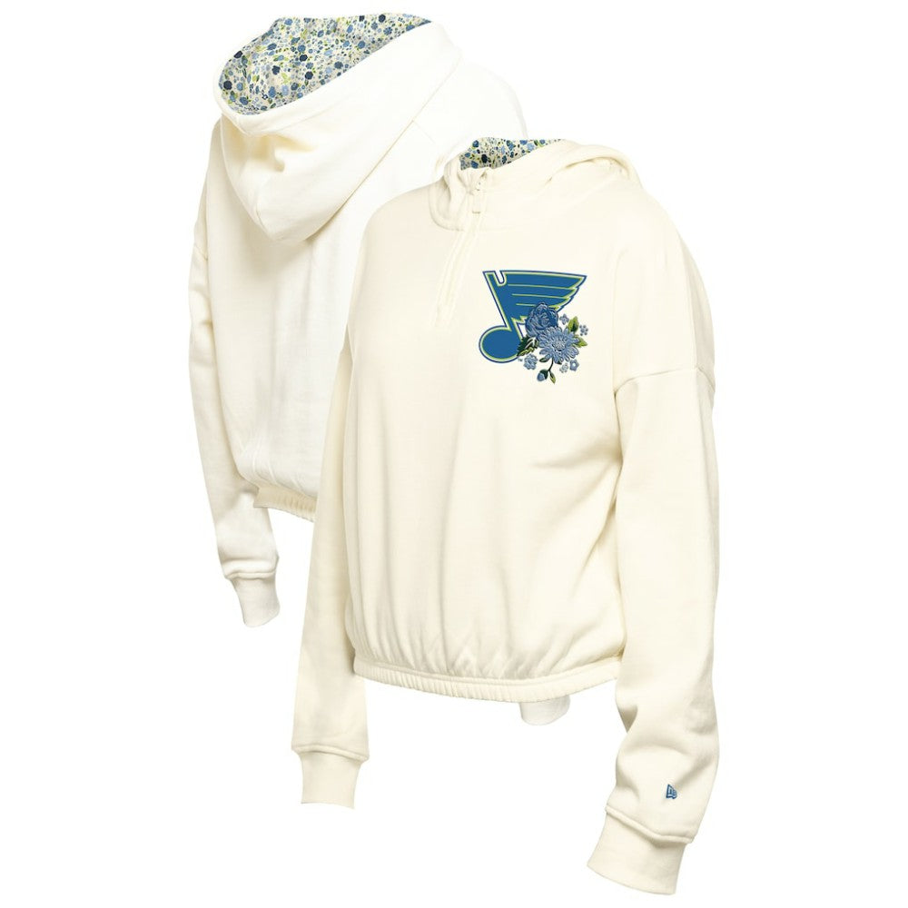 St. Louis Blues New Era Women's Glam Game Quarter-Zip Cropped Floral Hoodie Pullover Online