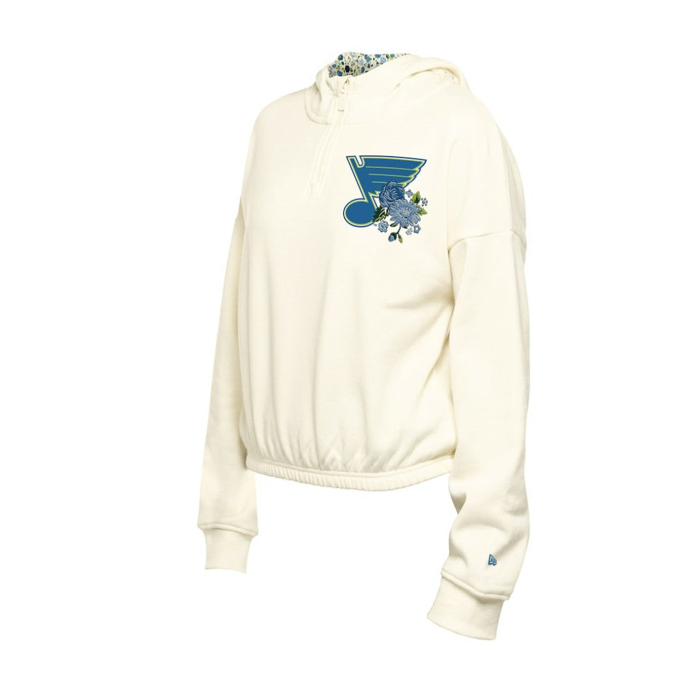 St. Louis Blues New Era Women's Glam Game Quarter-Zip Cropped Floral Hoodie Pullover Online