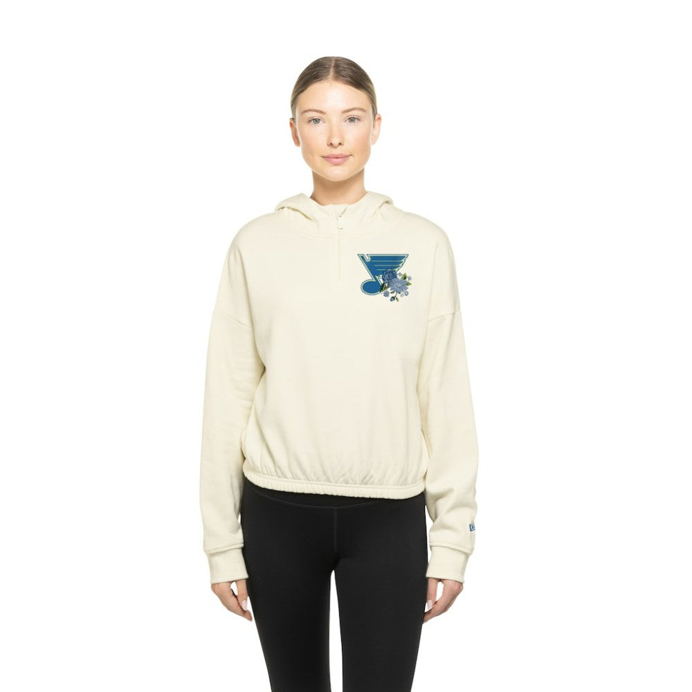 St. Louis Blues New Era Women's Glam Game Quarter-Zip Cropped Floral Hoodie Pullover Online