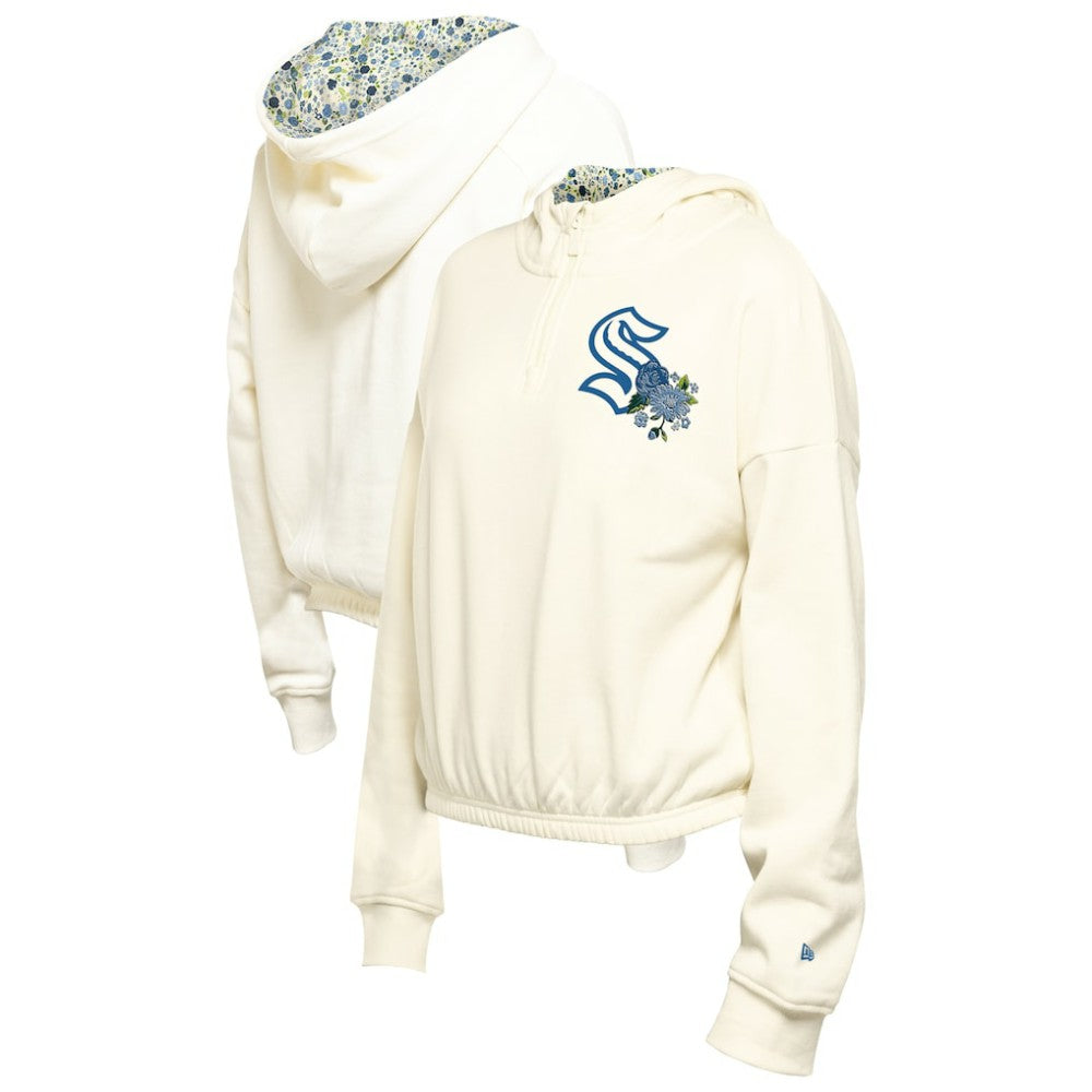 Seattle Kraken New Era Women's Glam Game Quarter-Zip Cropped Floral Hoodie Pullover Sale
