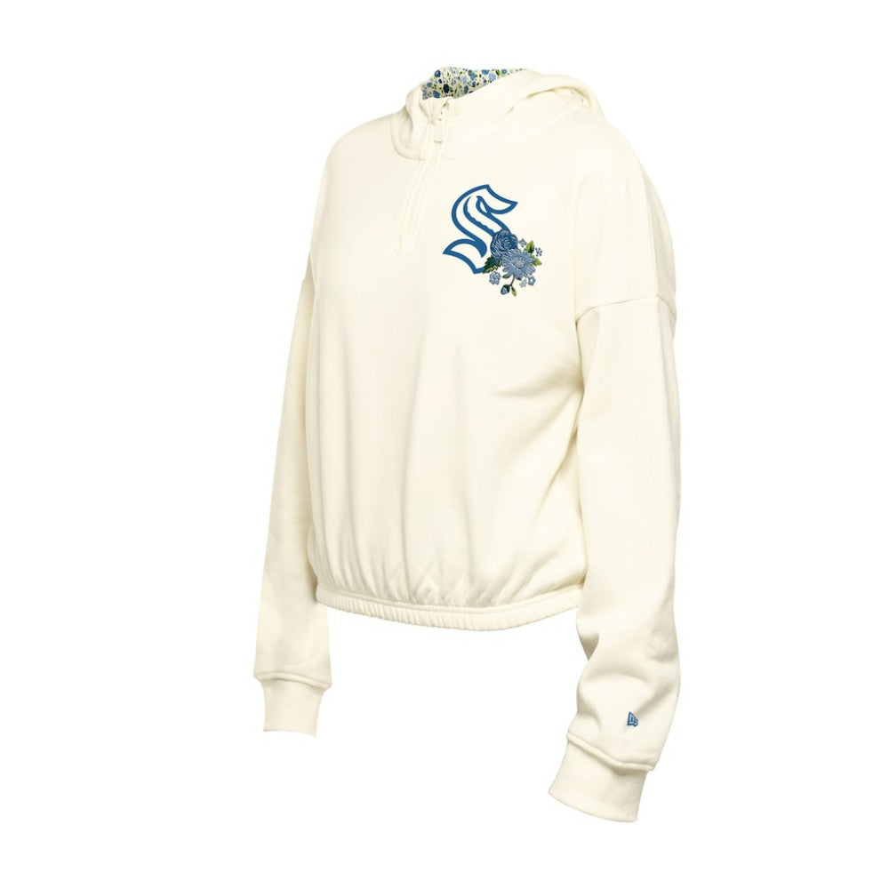 Seattle Kraken New Era Women's Glam Game Quarter-Zip Cropped Floral Hoodie Pullover Sale