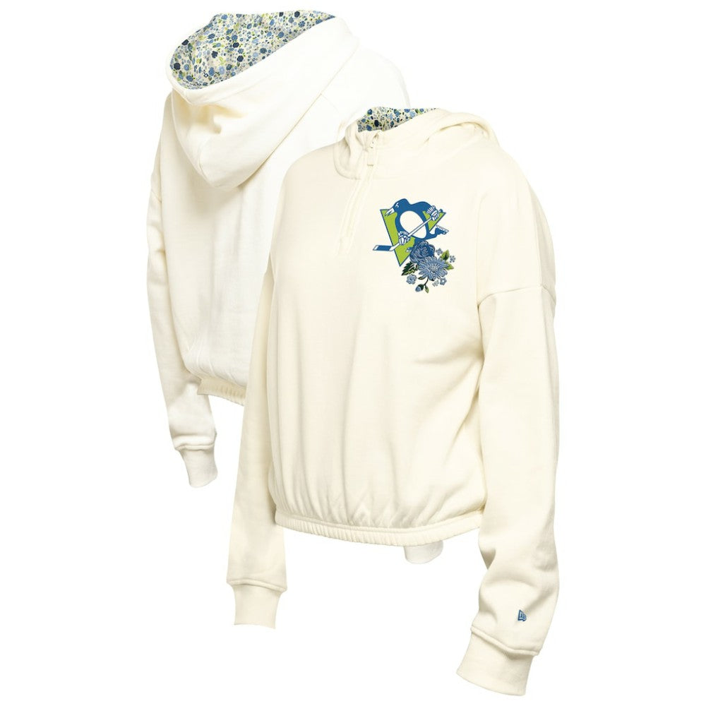 Pittsburgh Penguins New Era Women's Glam Game Quarter-Zip Cropped Floral Hoodie Pullover Discount