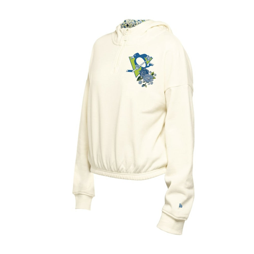 Pittsburgh Penguins New Era Women's Glam Game Quarter-Zip Cropped Floral Hoodie Pullover Discount