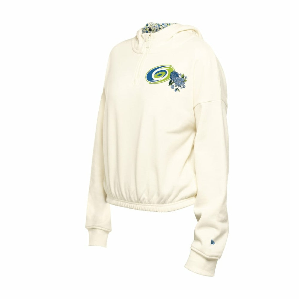 Carolina Hurricanes New Era Women's Glam Game Quarter-Zip Cropped Floral Hoodie Pullover Outlet