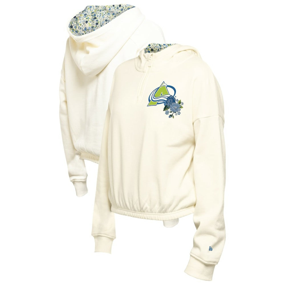 Colorado Avalanche New Era Women's Glam Game Quarter-Zip Cropped Floral Hoodie Pullover Discount