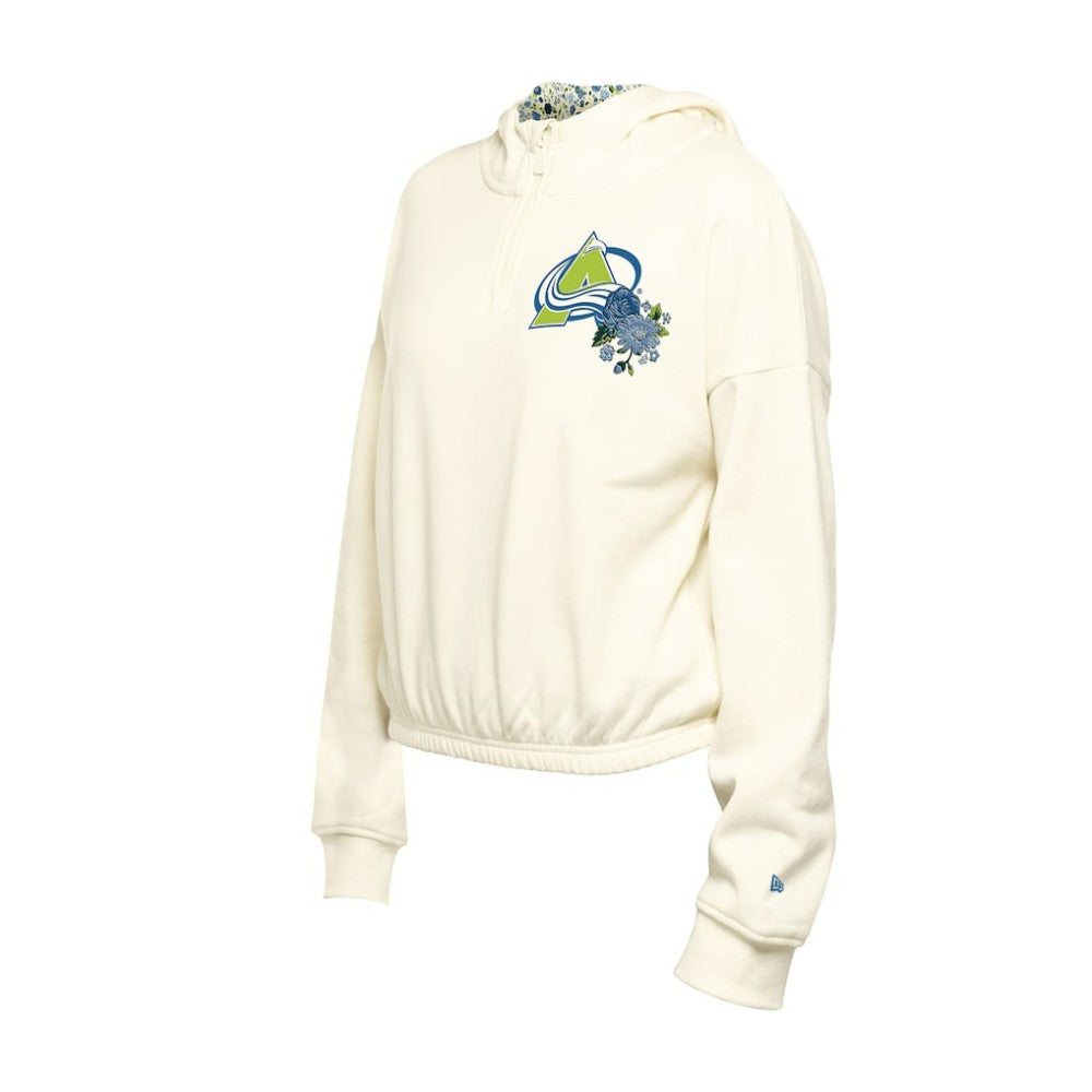 Colorado Avalanche New Era Women's Glam Game Quarter-Zip Cropped Floral Hoodie Pullover Discount