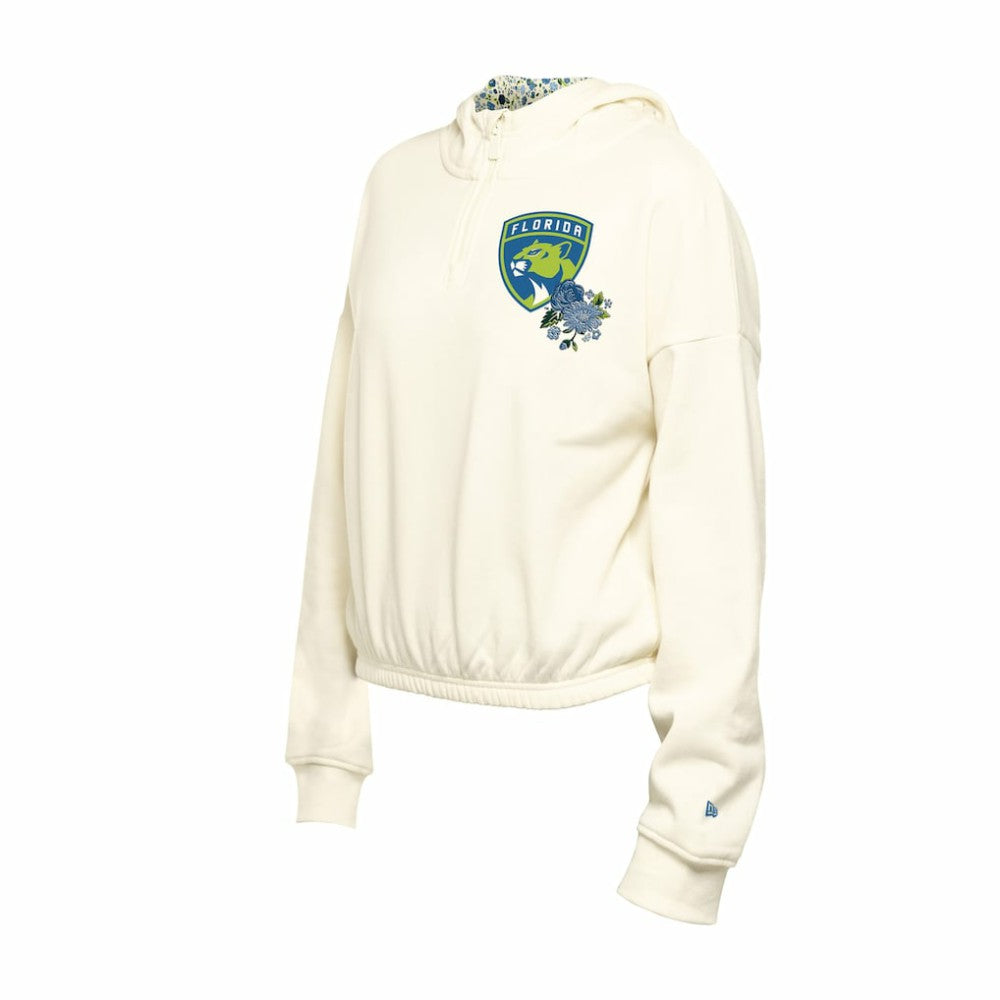 Florida Panthers New Era Women's Glam Game Quarter-Zip Cropped Floral Hoodie Pullover Discount