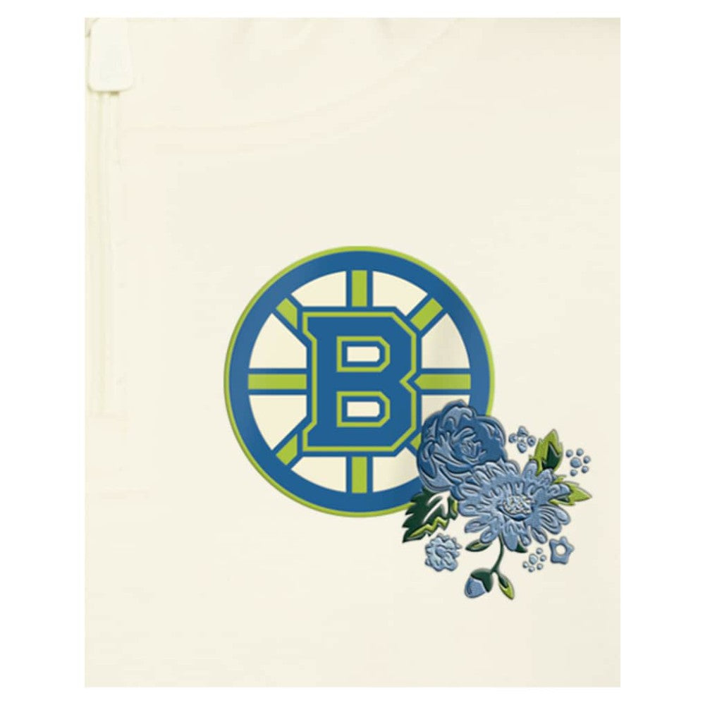 Boston Bruins New Era Women's Glam Game Quarter-Zip Cropped Floral Hoodie Pullover For Sale