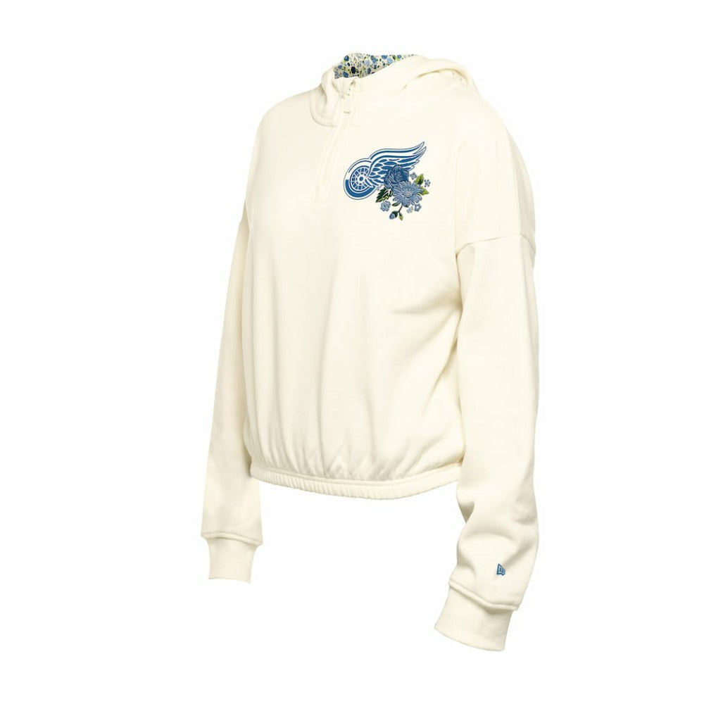 Detroit Red Wings New Era Women's Glam Game Quarter-Zip Cropped Floral Hoodie Pullover Outlet