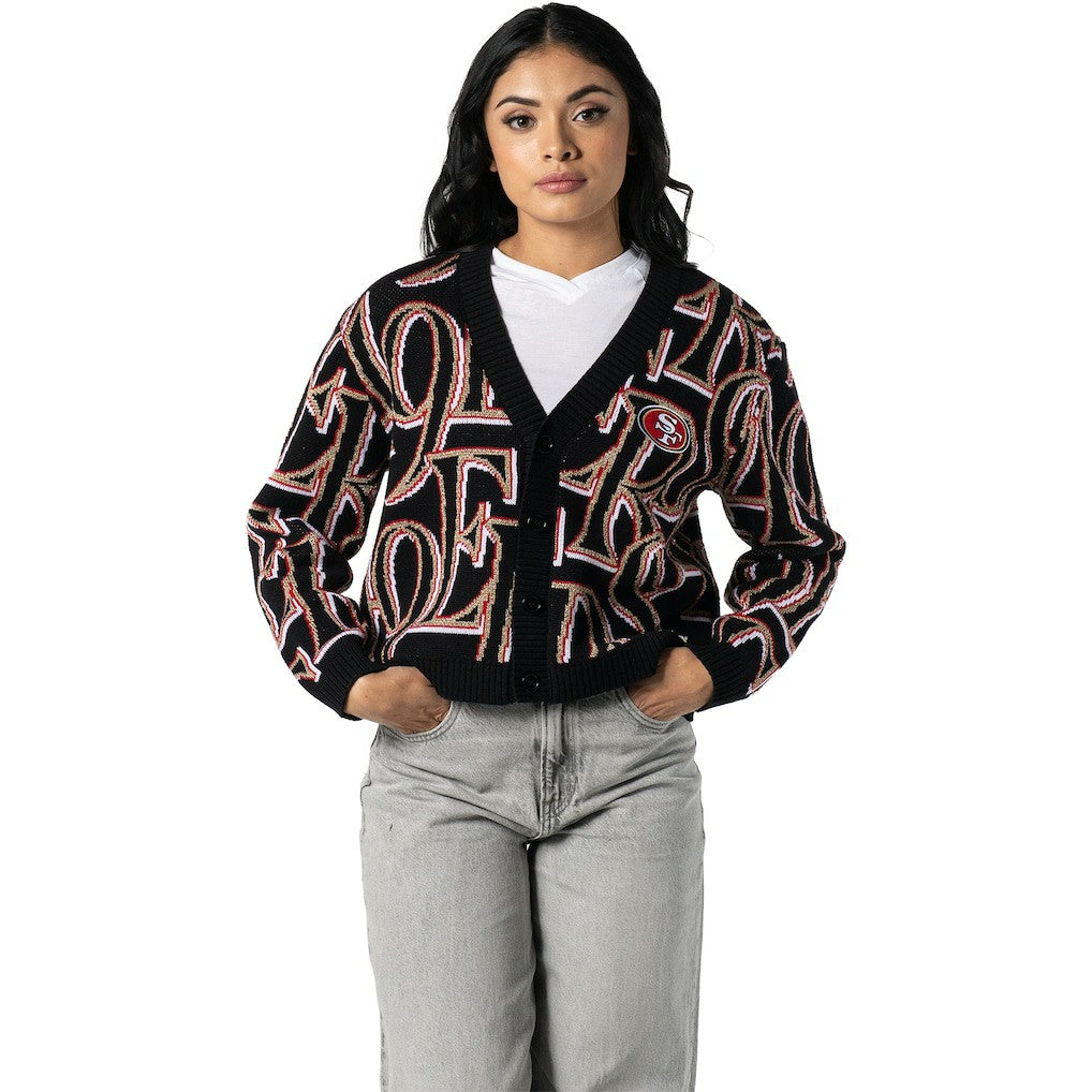 San Francisco 49ers  The Wild Collective Women's Cropped Full-Button Cardigan Sweater