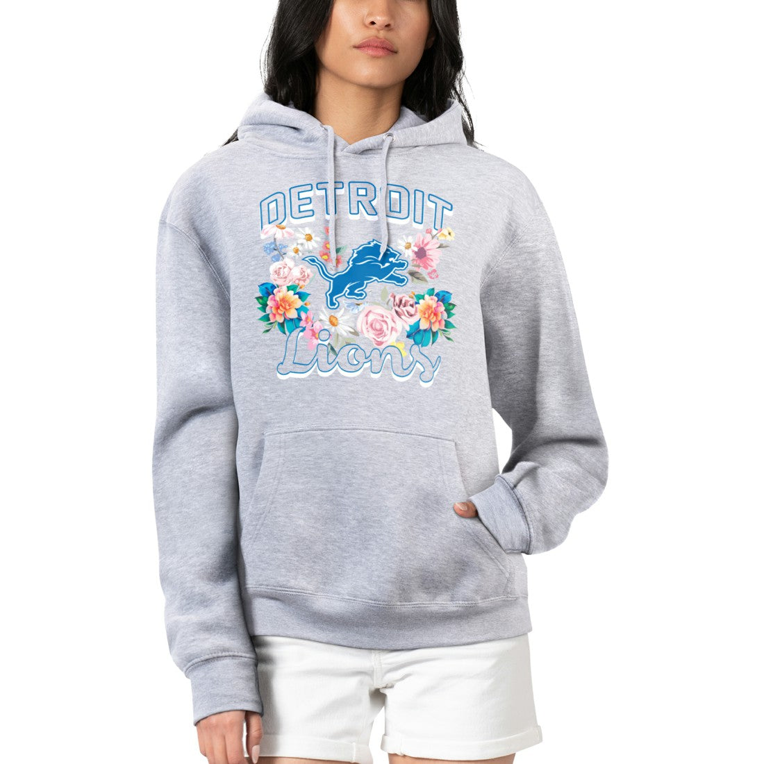 Detroit Lions  G-III 4Her by Carl Banks Women's Flowers Team Logo Graphic Fleece Pullover Hoodie