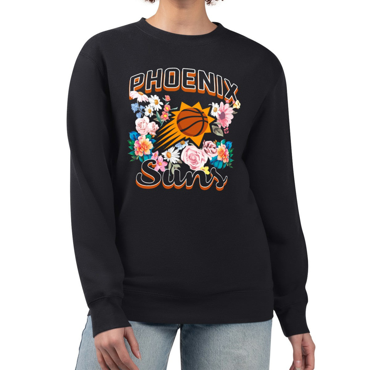 Phoenix Suns G-III 4Her by Carl Banks Women's Flowers Team Logo Graphic Fleece Crewneck Pullover Sweatshirt For Sale