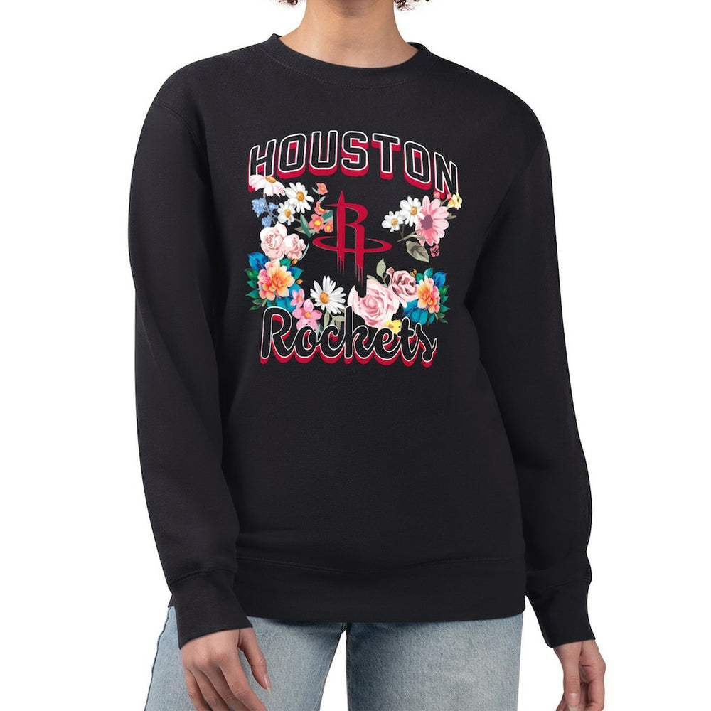 Houston Rockets G-III 4Her by Carl Banks Women's Flowers Team Logo Graphic Fleece Crewneck Pullover Sweatshirt sale Outlet