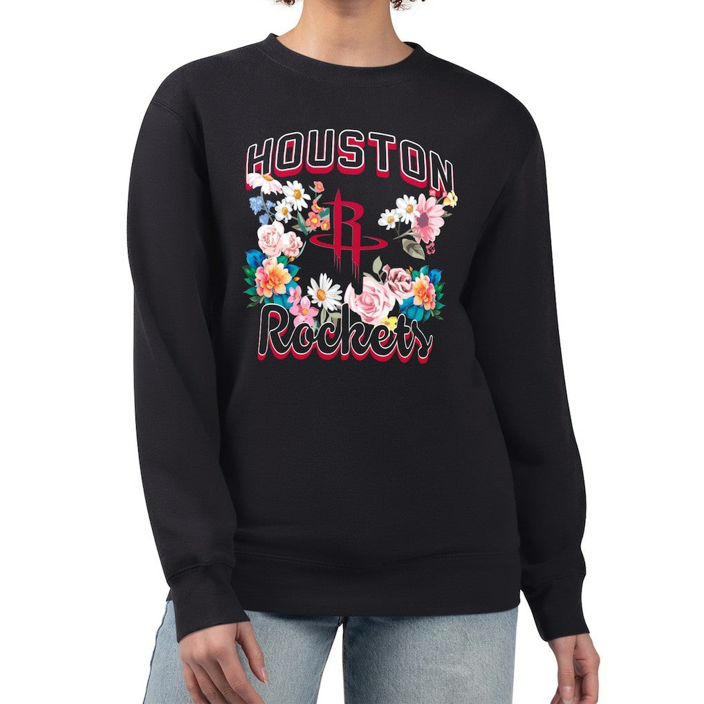Houston Rockets G-III 4Her by Carl Banks Women's Flowers Team Logo Graphic Fleece Crewneck Pullover Sweatshirt sale Outlet