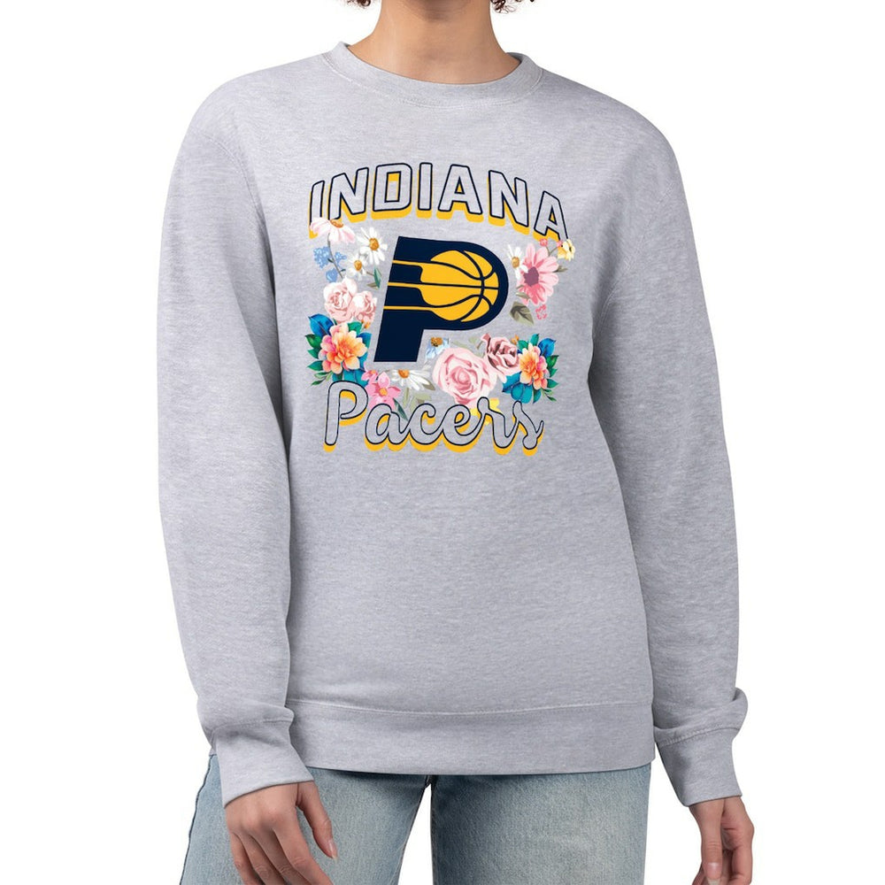 Indiana Pacers G-III 4Her by Carl Banks Women's Flowers Team Logo Graphic Fleece Crewneck Pullover Sweatshirt On Sale