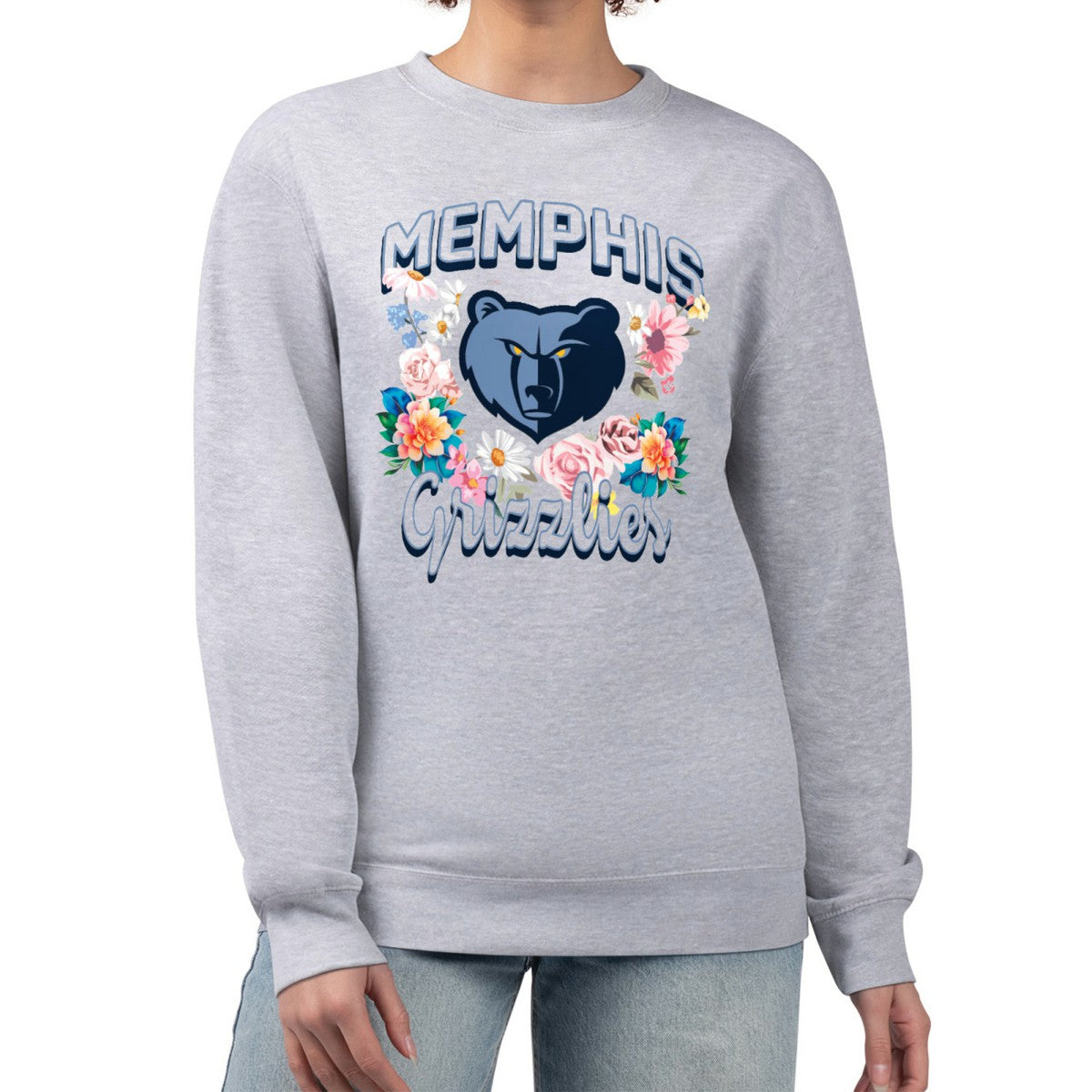 Memphis Grizzlies G-III 4Her by Carl Banks Women's Flowers Team Logo Graphic Fleece Crewneck Pullover Sweatshirt Discount