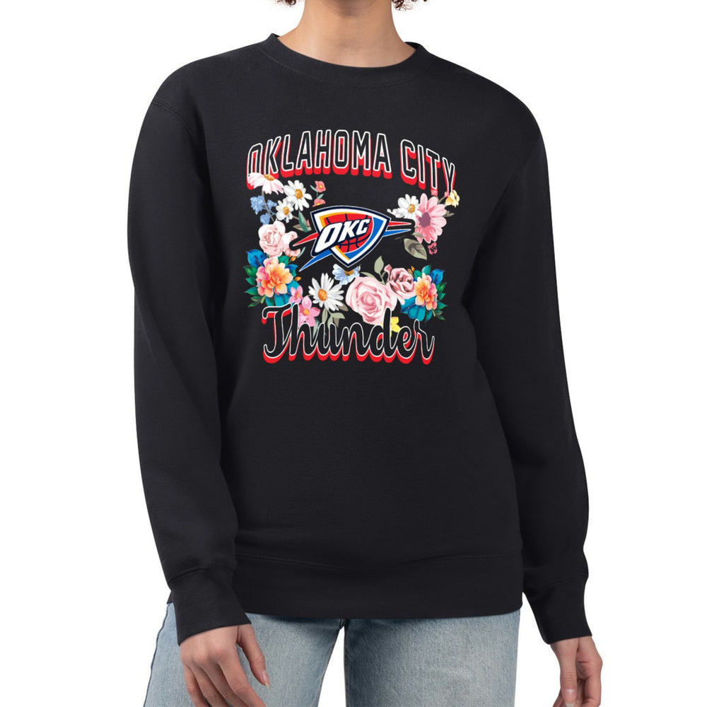 Oklahoma City Thunder G-III 4Her by Carl Banks Women's Flowers Team Logo Graphic Fleece Crewneck Pullover Sweatshirt Outlet