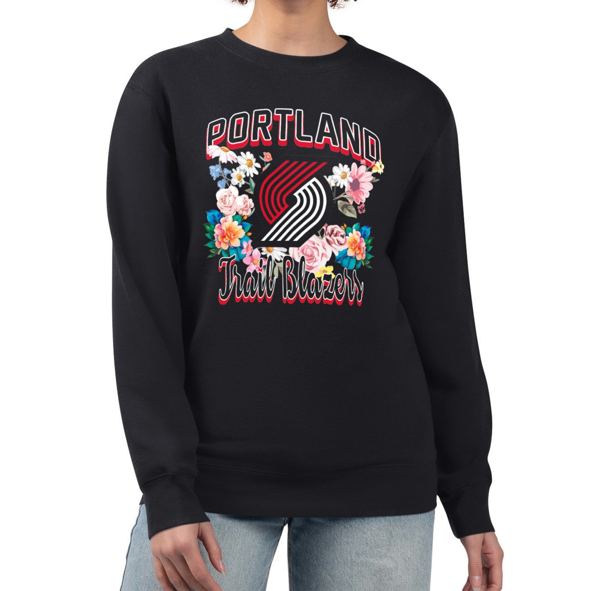 Portland Trail Blazers G-III 4Her by Carl Banks Women's Flowers Team Logo Graphic Fleece Crewneck Pullover Sweatshirt Online