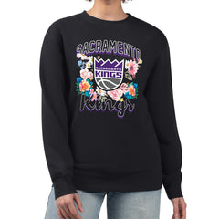 Sacramento Kings G-III 4Her by Carl Banks Women's Flowers Team Logo Graphic Fleece Crewneck Pullover Sweatshirt On Sale