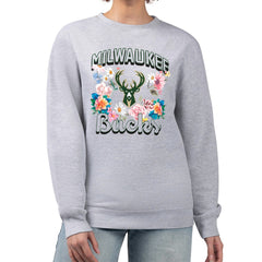 Milwaukee Bucks G-III 4Her by Carl Banks Women's Flowers Team Logo Graphic Fleece Crewneck Pullover Sweatshirt Outlet