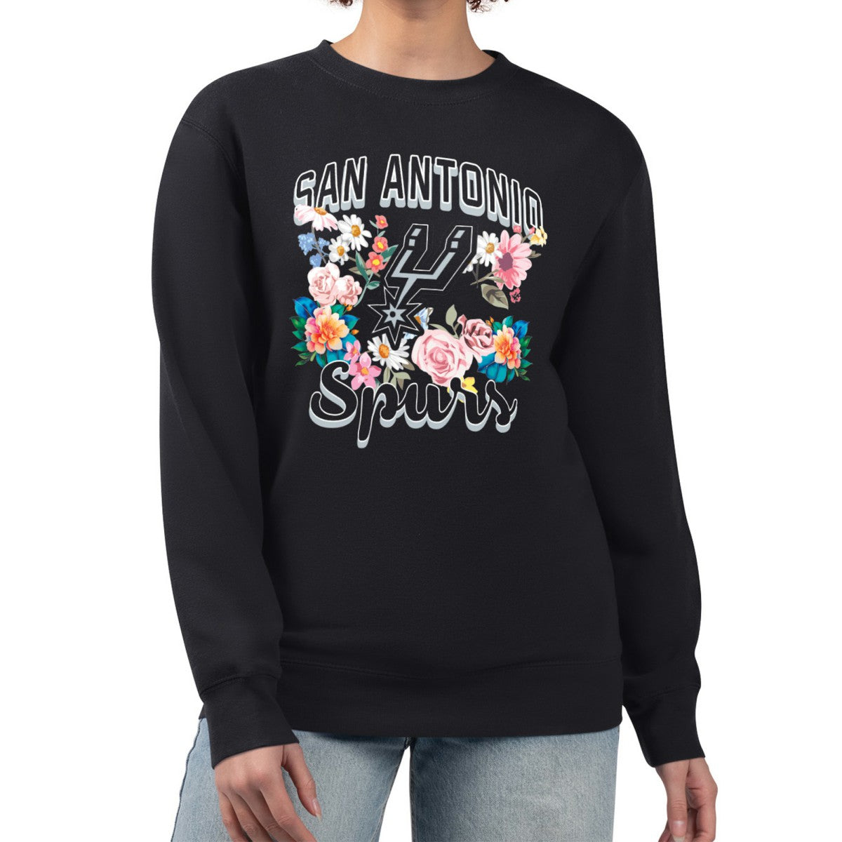 San Antonio Spurs G-III 4Her by Carl Banks Women's Flowers Team Logo Graphic Fleece Crewneck Pullover Sweatshirt Online