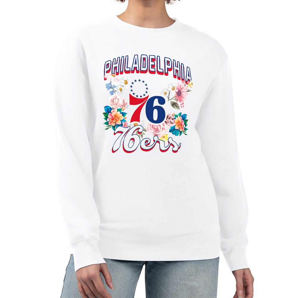 Philadelphia 76ers G-III 4Her by Carl Banks Women's Flowers Team Logo Graphic Fleece Crewneck Pullover Sweatshirt Outlet