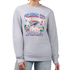 Oklahoma City Thunder G-III 4Her by Carl Banks Women's Flowers Team Logo Graphic Fleece Crewneck Pullover Sweatshirt New