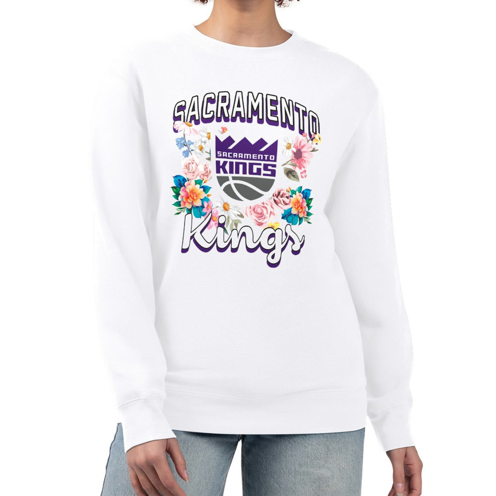 Sacramento Kings G-III 4Her by Carl Banks Women's Flowers Team Logo Graphic Fleece Crewneck Pullover Sweatshirt On Sale