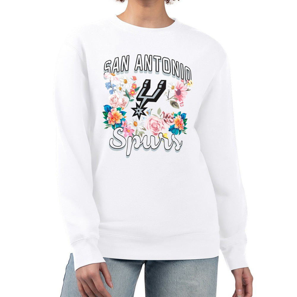San Antonio Spurs G-III 4Her by Carl Banks Women's Flowers Team Logo Graphic Fleece Crewneck Pullover Sweatshirt Discount