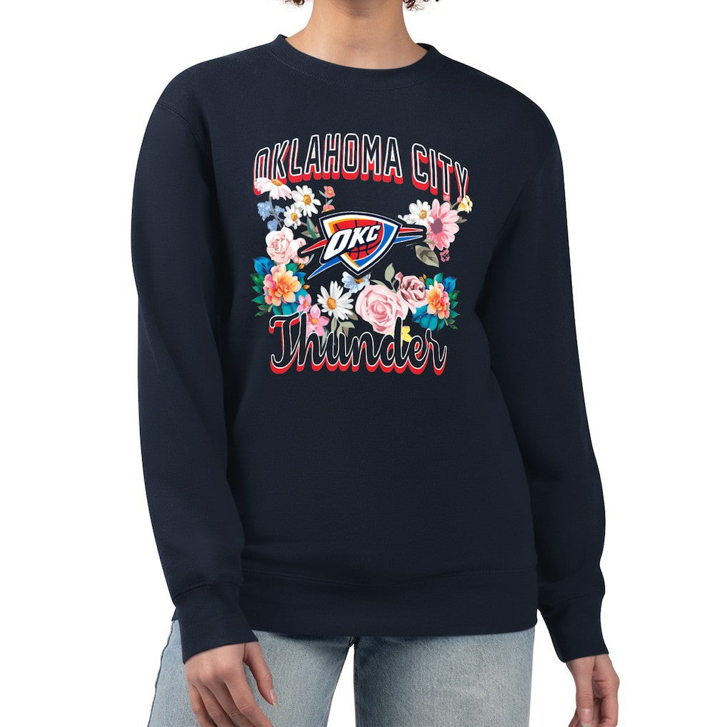 Oklahoma City Thunder G-III 4Her by Carl Banks Women's Flowers Team Logo Graphic Fleece Crewneck Pullover Sweatshirt Outlet