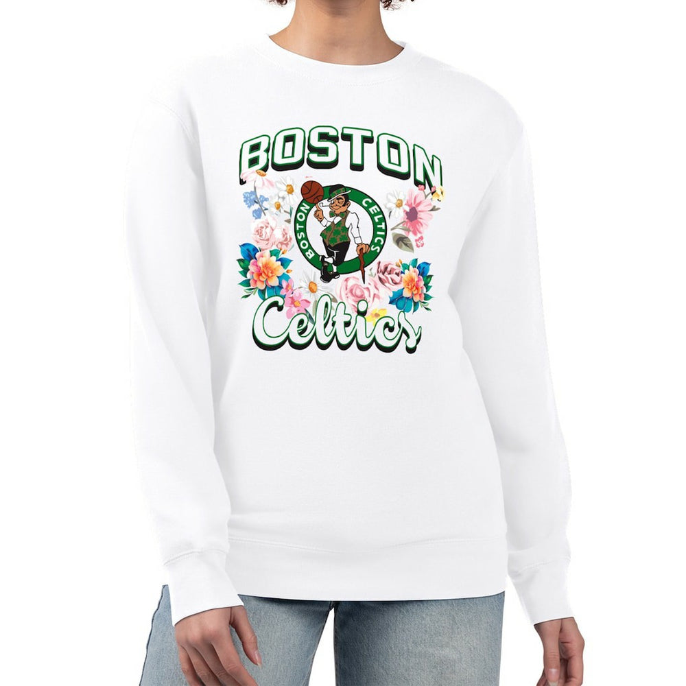 Boston Celtics G-III 4Her by Carl Banks Women's Flowers Team Logo Graphic Fleece Crewneck Pullover Sweatshirt On Sale