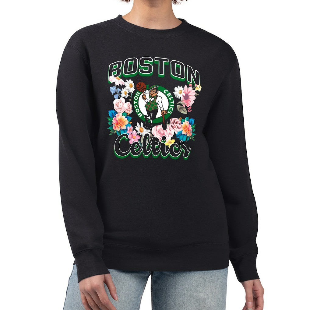 Boston Celtics G-III 4Her by Carl Banks Women's Flowers Team Logo Graphic Fleece Crewneck Pullover Sweatshirt Outlet