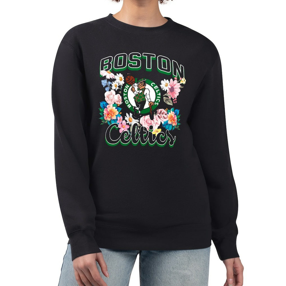 Boston Celtics G-III 4Her by Carl Banks Women's Flowers Team Logo Graphic Fleece Crewneck Pullover Sweatshirt Outlet
