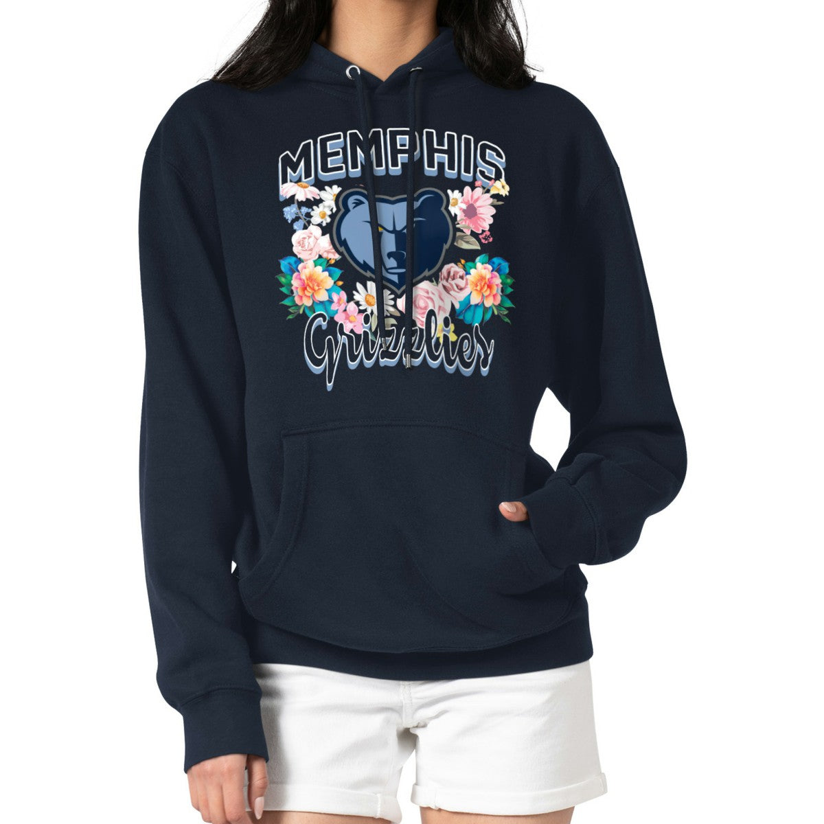 Memphis Grizzlies G-III 4Her by Carl Banks Women's Flowers Team Logo Graphic Fleece Pullover Hoodie On Sale
